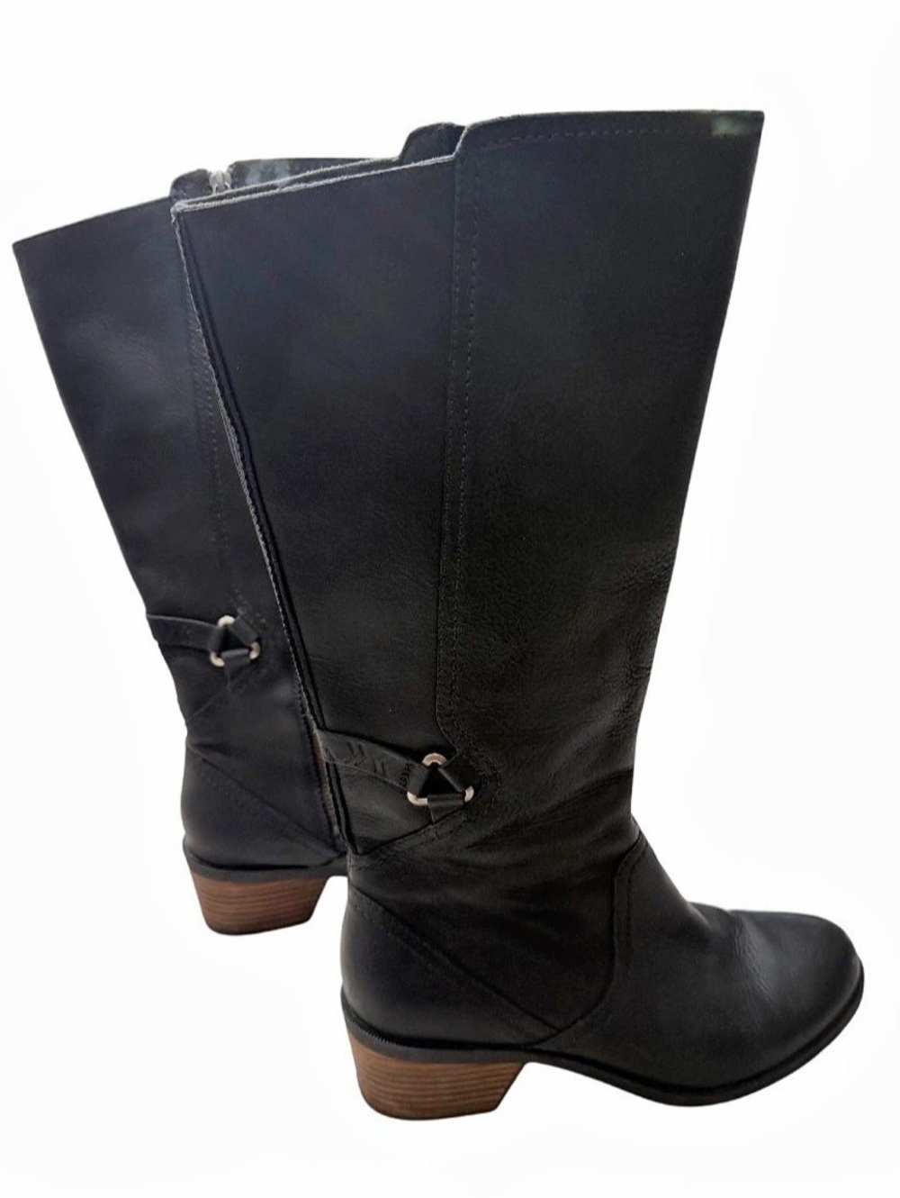 Teva Foxy Tall Black Leather Knee High Moto Riding Boots Size 9.5